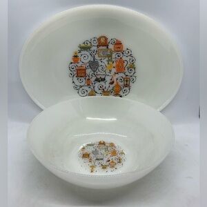 Vntg Anchor Hocking Homestead Home Sweet Home Serving Platter & Serving Bowl